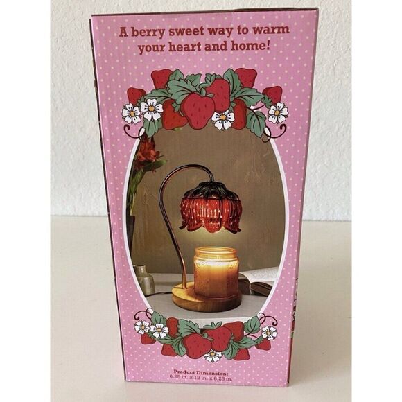Strawberry Shortcake Candle Warmer Lamp Glass Shade Wood Base W/ Timer VIRAL NEW main image 4